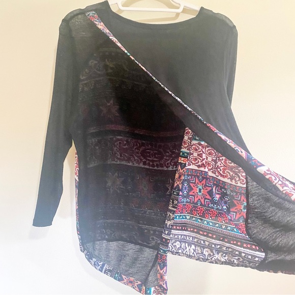 Xhilaration Shirt, Blousy front, Thin Transparent Open Back, Colorful, Large - Picture 2 of 7